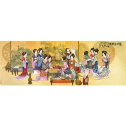 B414 Traditional Chinese Painting of Twelve Beautiful Women Wall Background Decoration Ink Painting Printing