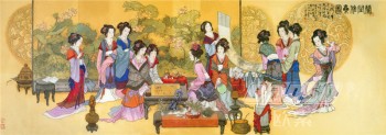 B414 peinture chinoise traditionnelle de douze belles femmes mur impression de peinture à l'encre de décoration de fond