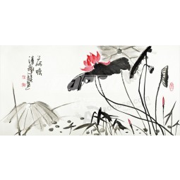 B443 Hand Painted Lotus Wall Background Decoration Murals