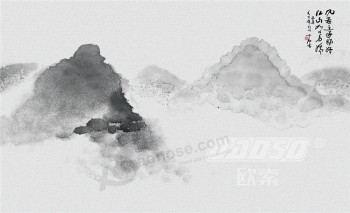 La stampa del materiale illustrativo della decorazione della parete del fondo della pittura dell'inchiostro e dell'acqua di stile cinese b447