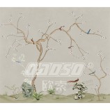 B463 Hand Painted Plum Blossom Fine Brushwork Flower and Bird TV Background Wall Decoration