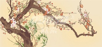 B465 décoration de mur de fond de style chinois de fleur de prunier peint à la main