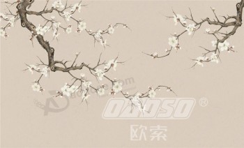 B469手绘梅花沙发背景墙装饰水墨画壁画