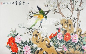 B471 pioenbloem en vogel inkt schilderij achtergrond wanddecoratie woondecoratie