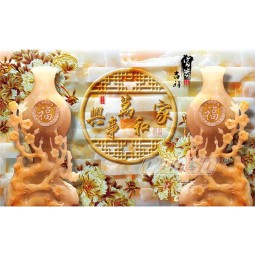 E003 3D Jade Vase Background Wall Decoration for Living Room