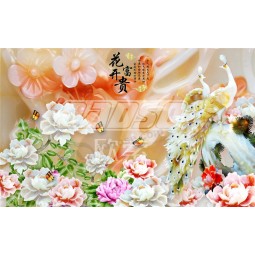 E004 3D Jade Peony TV Background Wall Decoration for Living Room