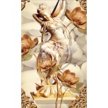 E008 en relieve belleza dama flor de loto porche pared pintura decorativa