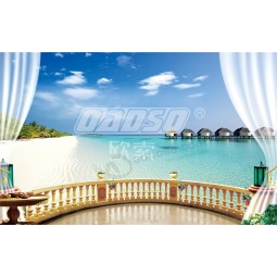 E017 Ocean View Outside the Stereoscopic Window 3D Background Ink Painting Mural