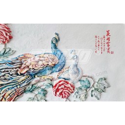 E020 Embossed Peacock Peony Background Wall Decoration Ink Painting Home Decor