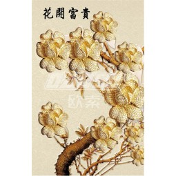 E023 3D Color Carving Peony Background Wall Decorative Painting Porch Decor