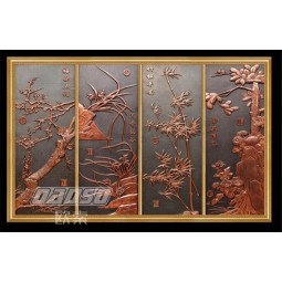 E027 Carbon Carving Plum Blossom Orchid Bamboo Chrysanthemum Forest Murals Background Wall Decoration