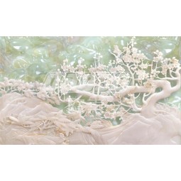 E028翡翠彫刻の梅の絵画の壁画壁の装飾の背景