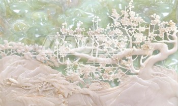 E028翡翠彫刻の梅の絵画の壁画壁の装飾の背景