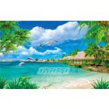 F003  High Definition Coconut Tree Landscape Ink Painting Background Wall Decoration