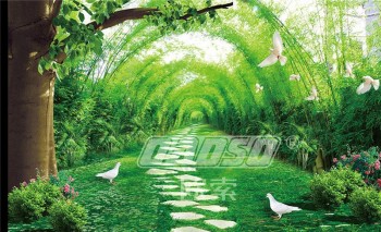 F014 bambou forêt route paysage encre peinture décoration de fond de mur