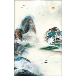 B509 Abstract Artistic Conception Ink and Wash Landscapes Painting Wall Background for Porch Decoration