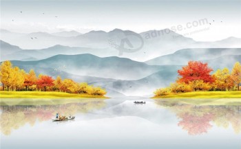 B515 Ink Painting Artistic Conception Golden Tree Background Mural