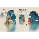 B526ゴールデンライン新しい中国スタイルの幸運雲コンセプトランドスケープインク塗装壁アート印刷