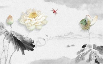 B535 impression d'illustrations sur toile de fond de lotus à l'eau et à l'eau