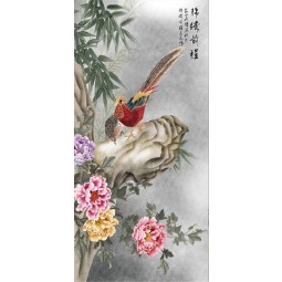 B538 Hand painted traditional Chinese painting Peony Flower and Bird Wall Art Background Ink Painting