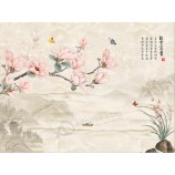 B539新しい中国スタイルの手がyulanマグノリアの花と鳥の風景のインキの絵を描いた