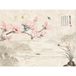 B539 New Chinese Style Hand Painted Yulan Magnolia Flower and Bird Landscape Ink Painting