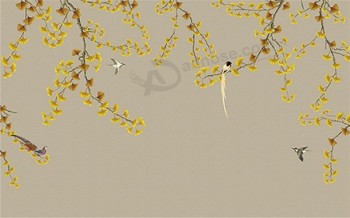 B545-1 손으로 괜 찮 아 요 brushwork 꽃과 새 은행 나무 배경 그림 잉크 페인팅 벽 아트 인쇄