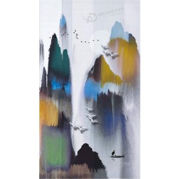 C135水とインクの風景画鳥の背景の装飾抽象的な油絵