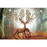 F015 Dreamlike Forest Elk Background Wall Decorative Ink Painting Mural