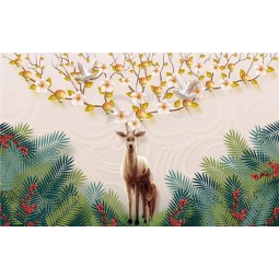 F016 Elk Money Tree Background Ink Painting Wall Art Printing