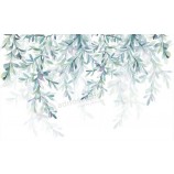 F029 folhas verdes frescas aquarela estilo fundo decorativo pintura parede arte impressão