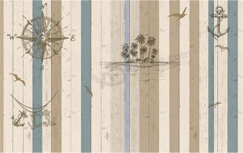 A261现代简单的木纹地中海背景装饰墨水绘画为客厅