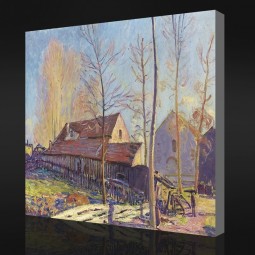 Nee.F069 alfred sisley-De molens van moret, frost, avond effect, 1888 olieverfschilderij home decoratieve schilderkunst