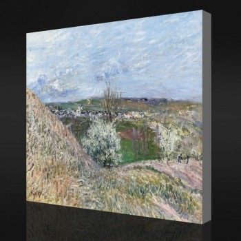 Nee.F065 alfred sisley-De heuvels van Saint-Mammes bij lente, 1880 olieverfschilderij muurschildering kunst aan de muur afdrukken