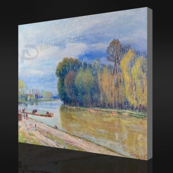 NO.F059 Alfred Sisley - The Channel of Loing in Spring - Morning, 1897 Oil Painting Background Wall Decorative Painting