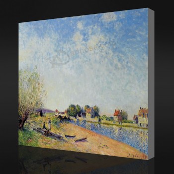NO.F057 Alfred Sisley - The Channel of Loing at Saint-Mammes, 1885 Oil Painting Background Wall Decorative Painting