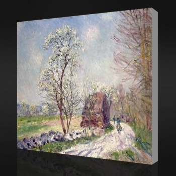 Nee.F041 alfred sisley-Landschap met bloeiende bomen, 1889 olieverfschilderij achtergrond muur decoratieve schilderkunst