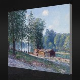 NO.F035 Alfred Sisley - Cabins at the Bank of Loing, Morning Effect, 1896 Oil Painting Background Wall Decorative Painting