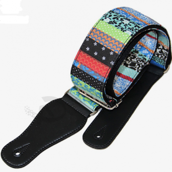 Sublimation Embroidered Ukulele Guitar Strap Belt With Leather Ends