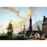 C066 European Harbour Landscape Oil Painting TV Background Decorative Mural