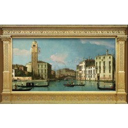 ヨーロッパの街の風景油絵のテレビの背景c067水の街装飾的な壁画