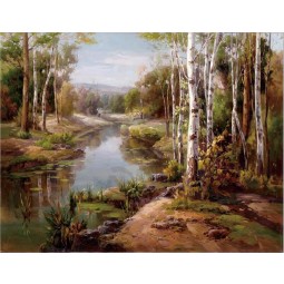 C074 foresta paesaggio pittura a olio tv sfondo decorativo murale