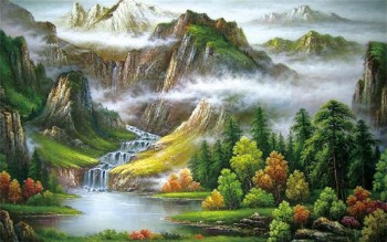 C112 bellissimo scenario in montagna pittura a olio muro sfondo decorativo murale