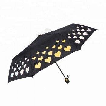 RST color changing fabric wet umbrella screen printing 3 fold high quality heart shape printing umbrella