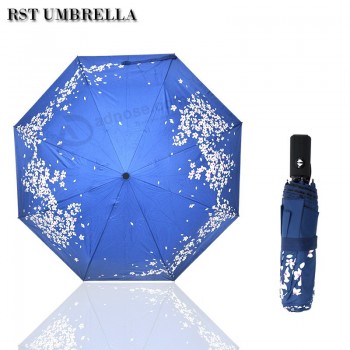 RST three folding uv protected high quality umbrella romantic  sakura blue umbrella with your logo