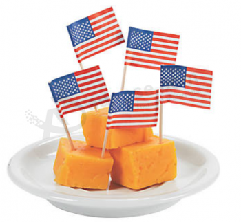 Wooden food picks disposable party flag toothpicks