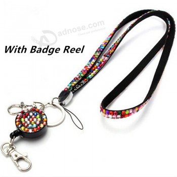 Retail Lanyard Crystal Rhinestone Mobile Phone Neck Strap Key Holder Rhinestone Lanyard Badge Reel