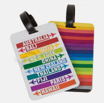 Etiquetas de equipaje de viaje de pvc suave de arco iris etiqueta de bolso de escuela de goma