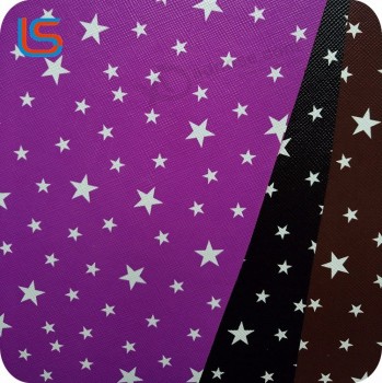 Star design printed by transfer film cheap pvc synthetic leather for bags