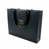 OEM Custom Luxury Shopping Bag Black Hot Foiled Art Coated Paper Bag With PP Handle Rope
